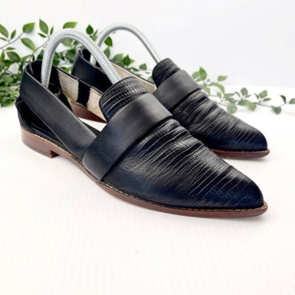 Matt Bernson Cooper Flat loafers in black Slate Lizard 8 - Picture 1 of 8